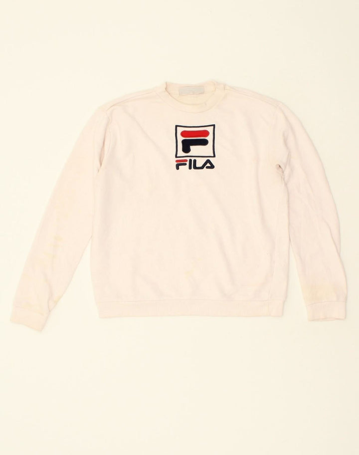 FILA Womens Sweatshirt Jumper UK 10 Small White Cotton | Vintage Fila | Thrift | Second-Hand Fila | Used Clothing | Messina Hembry 