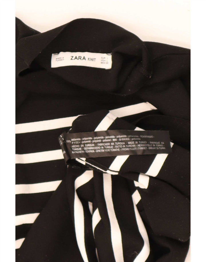Zara Γυναικείο τοπ μακρυμάνικο UK 14 μεγάλο μαύρο ριγέ πολυαμίδιο