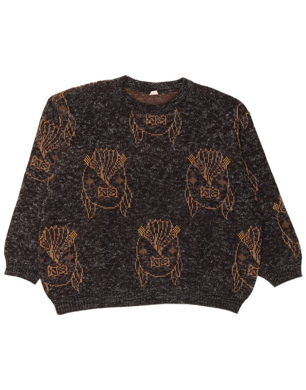 VINTAGE Γυναικείο πουλόβερ με λαιμόκοψη με λαιμόκοψη UK 18 XL σε μαύρο χρώμα