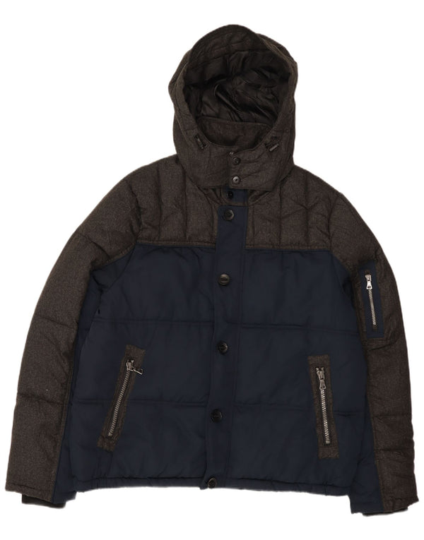 Ανδρικό μπουφάν Angelo Litrico με κουκούλα UK 42 XL Navy Blue Colorblock