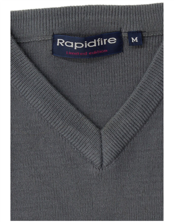 VINTAGE Mens V-Neck Jumper Sweater Medium Grey Acrylic