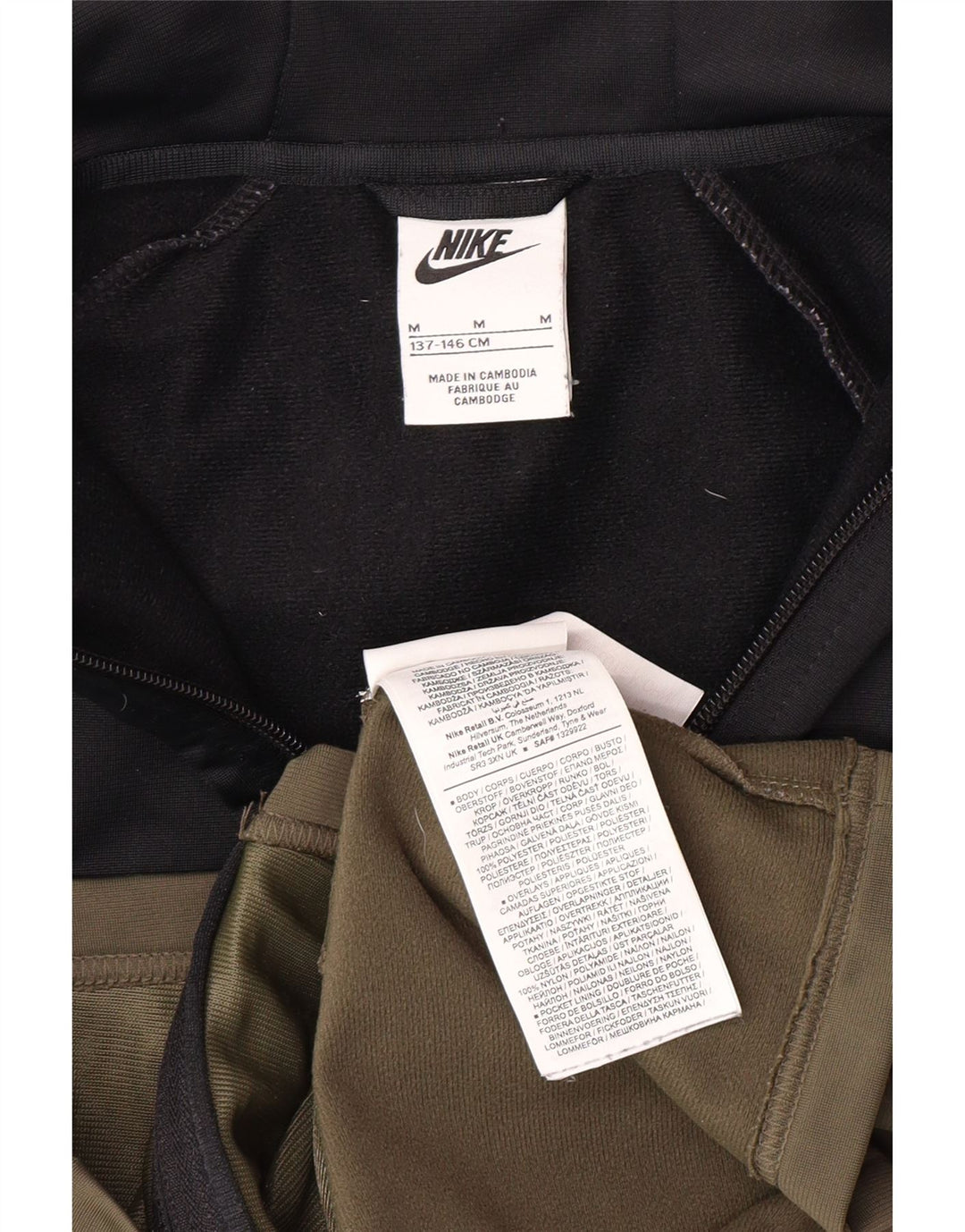 NIKE Girls Zip Hoodie πουλόβερ 10-11 ετών Medium Khaki Colorblock