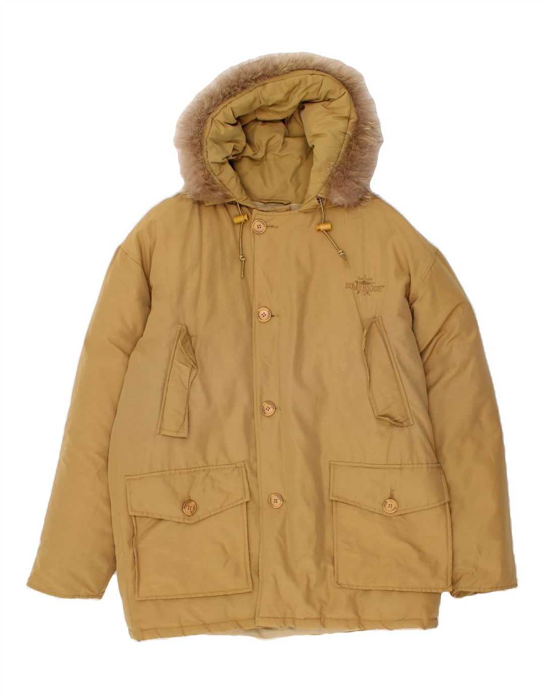 BOMBOOGIE Mens Hooded Parka Jacket UK 38 Medium Brown Nylon Vintage Bomboogie and Second-Hand Bomboogie from Messina Hembry 