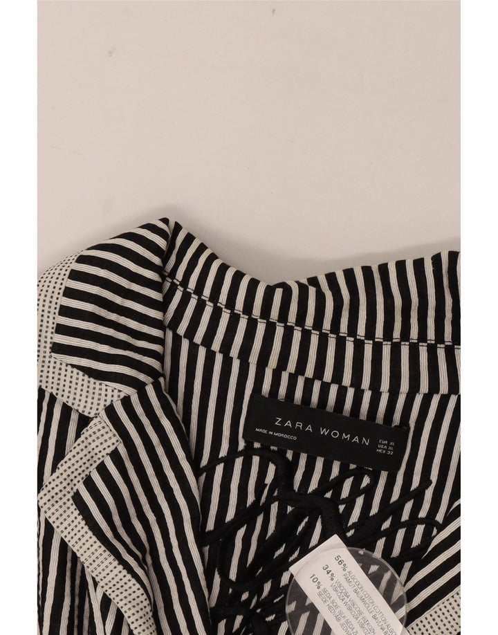 Zara Γυναικείο Μπουφάν 1 Κουμπί Blazer UK 18 XL Μαύρο ριγέ βαμβακερό