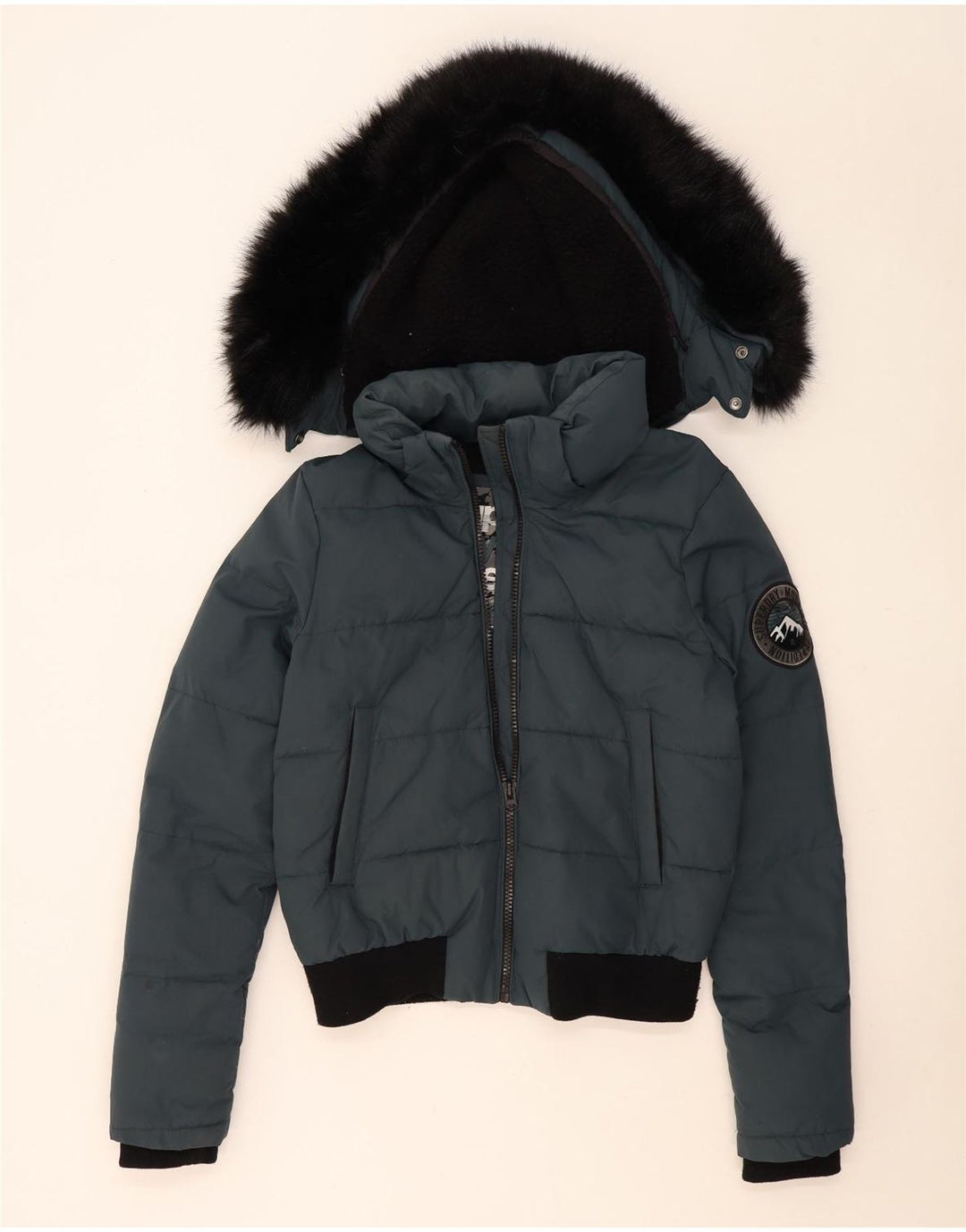 Superdry γυναικείο μπουφάν με κουκούλα Bomber padded UK 14 Medium Blue Colourblock