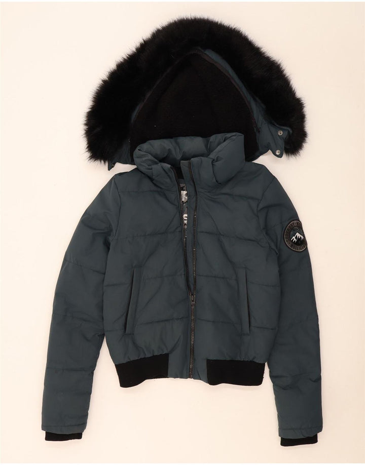 Superdry γυναικείο μπουφάν με κουκούλα Bomber padded UK 14 Medium Blue Colourblock