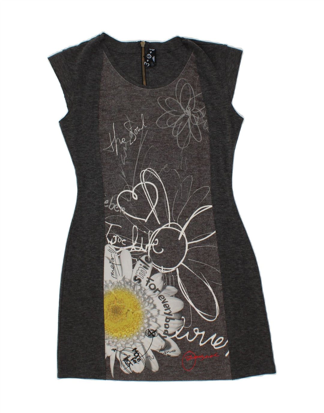 DESIGUAL Womens Graphic Sheath Dress UK 10 Small Grey Vintage Desigual and Second-Hand Desigual from Messina Hembry 