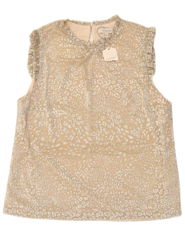 OASIS Γυναικεία Αμάνικη Μπλούζα Τοπ UK 14 Large Beige Animal Print