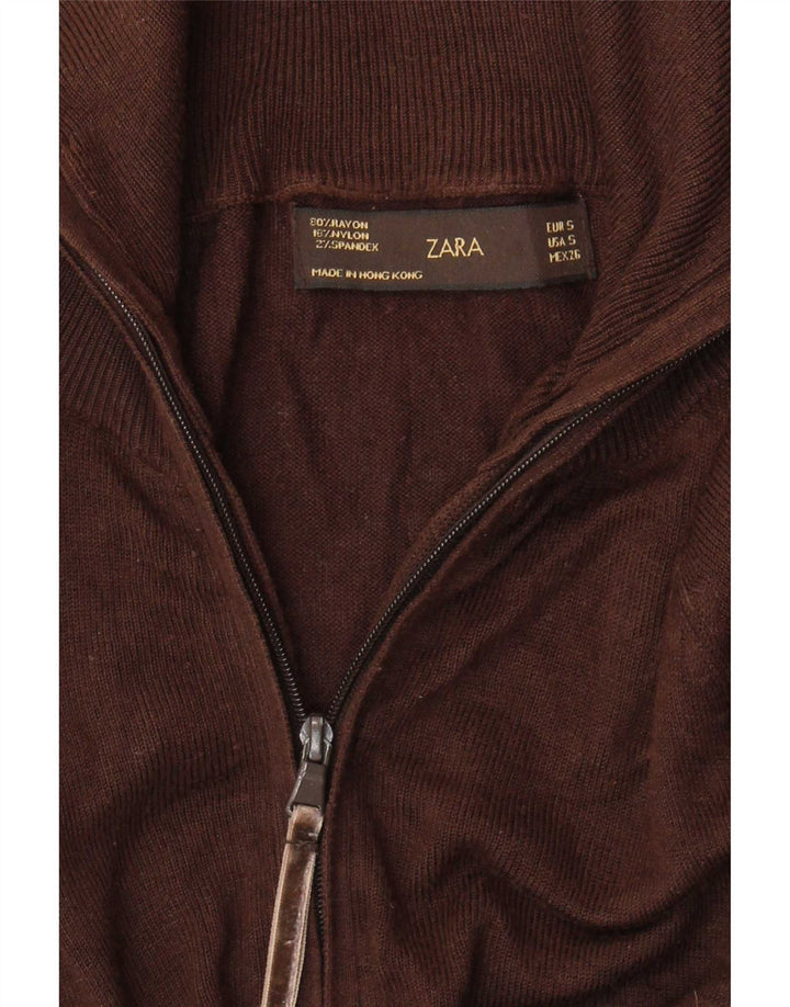 Zara Γυναικεία Ζακέτα UK 8 Small Brown Rayon