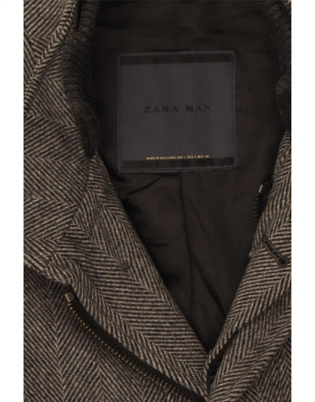 Zara Ανδρικό Πανωφόρι UK 40 Large Grey Ψαροκόκκαλο