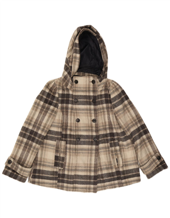 Zara Γυναικείο παλτό μπιζελιού με κουκούλα UK 14 Medium Grey Check Polyester