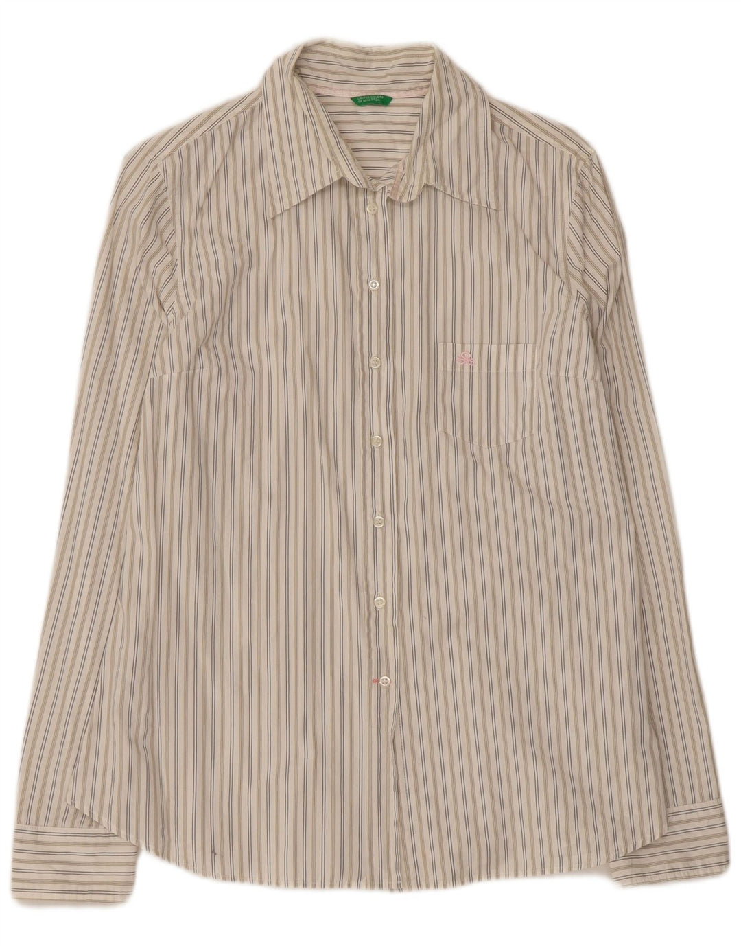 Γυναικείο Πουκάμισο Benetton UK 14 Μεγάλο σε ανοιχτό λευκό βαμβακερό ριγέ