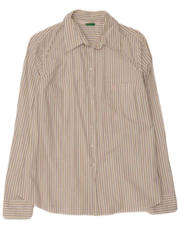 Γυναικείο Πουκάμισο Benetton UK 14 Μεγάλο σε ανοιχτό λευκό βαμβακερό ριγέ