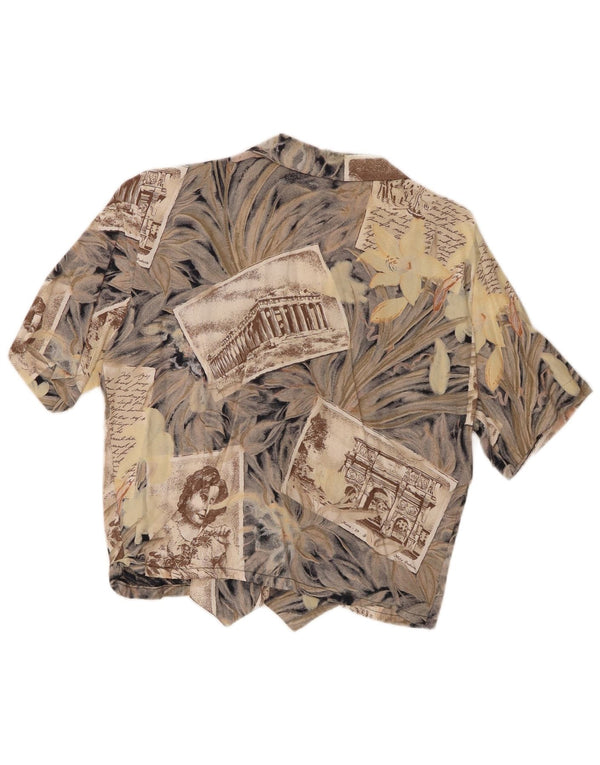 Vintage Γυναικείο Crop Graphic Μπλούζα UK 12 Medium Grey Floral