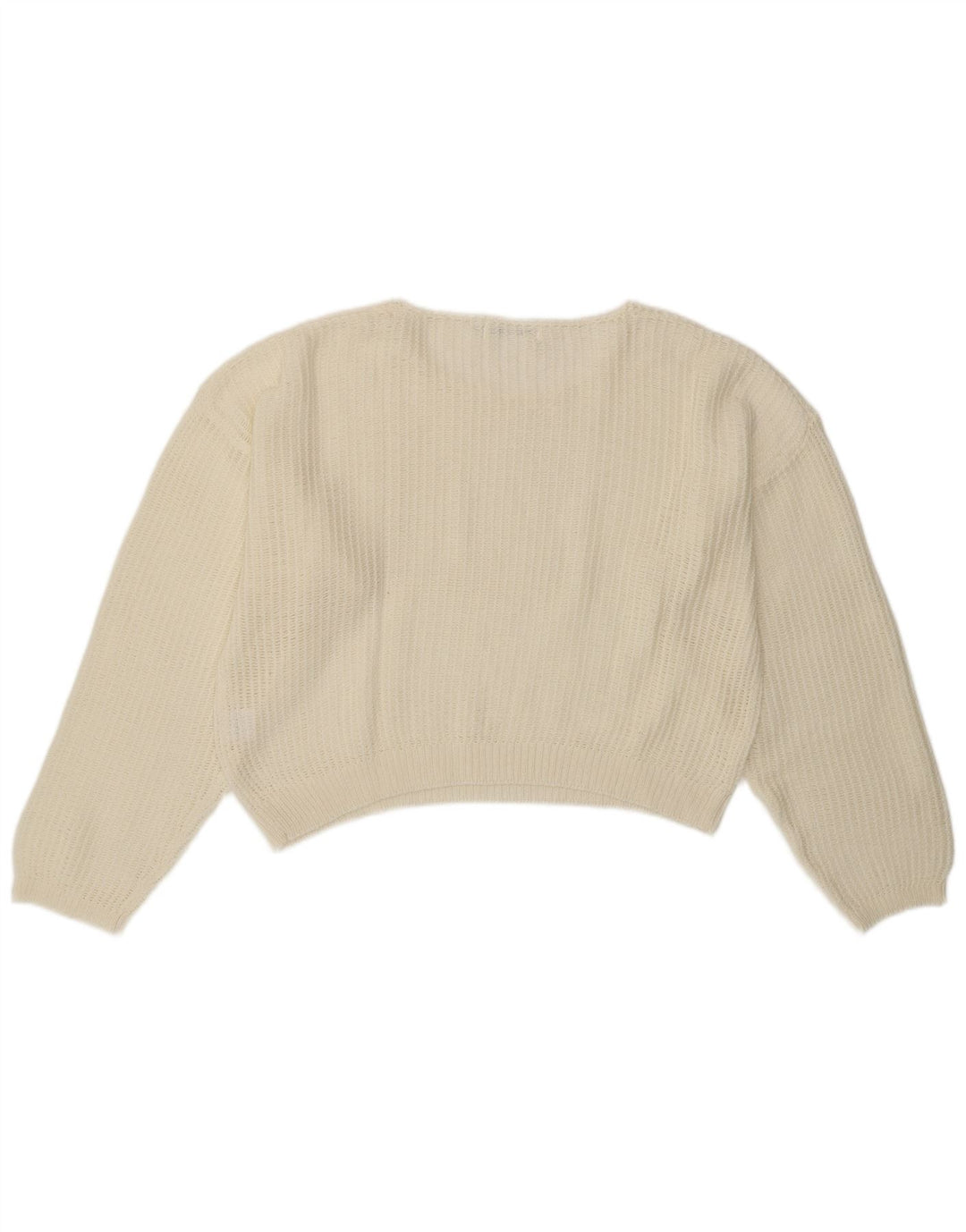 VINTAGE Γυναικείο Crop Boat Neck Jumper πουλόβερ UK 14 Medium Off White