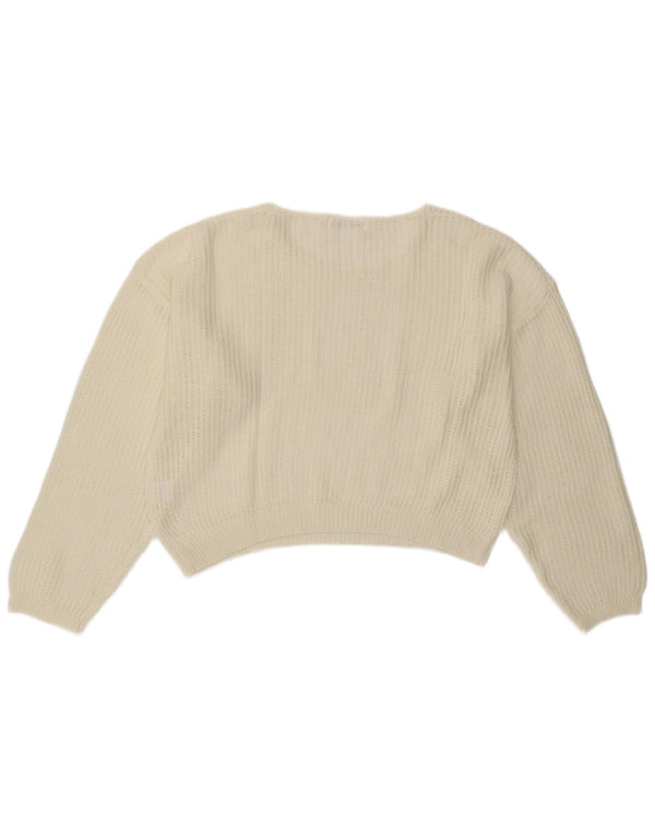 VINTAGE Γυναικείο Crop Boat Neck Jumper πουλόβερ UK 14 Medium Off White