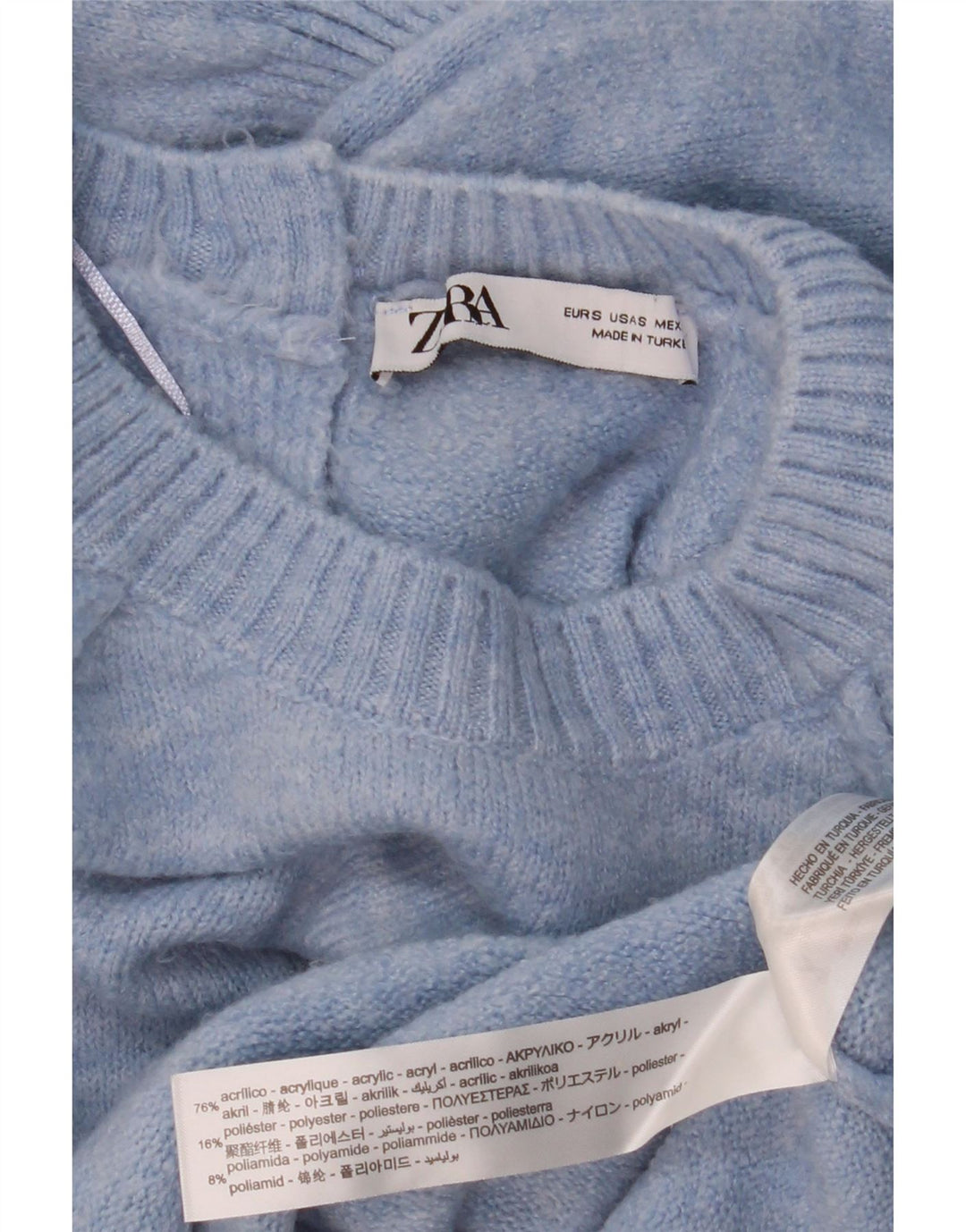 Γυναικείο πουλόβερ ZARA Crop Oversized Crew Neck Jumper UK 10 Small Blue