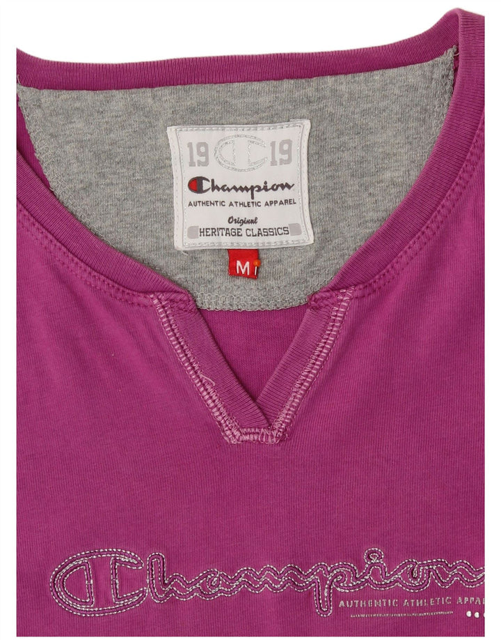 CHAMPION Γυναικείο γραφικό T-Shirt Top UK 12 Medium Pink