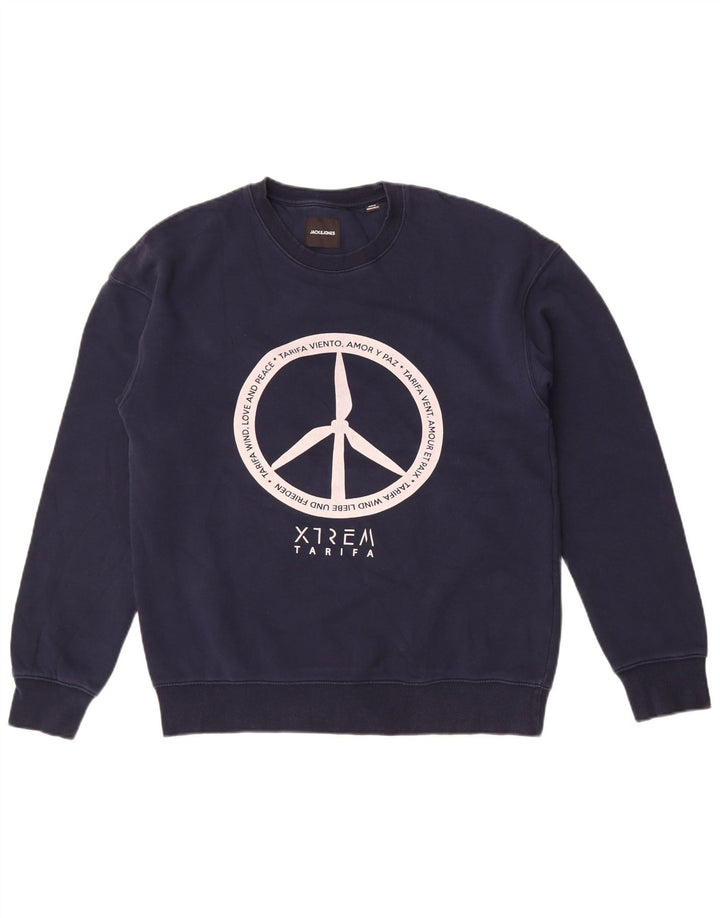 Jack & Jones Ανδρικό γραφικό φούτερ Jumper Medium Navy Blue από βαμβάκι