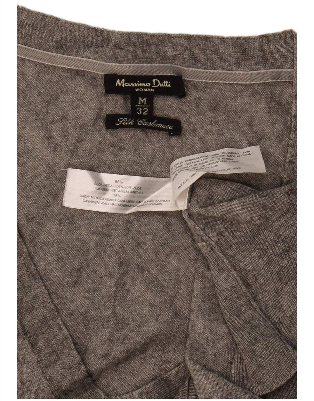 Massimo Dutti Γυναικείο πουλόβερ με λαιμόκοψη με V λαιμόκοψη UK 12 μεσαίο γκρι μεταξωτό