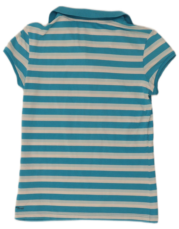 Γυναικείο Adidas Climalite Polo πουκάμισο UK 12 μεσαίο μπλε βαμβακερό ριγέ