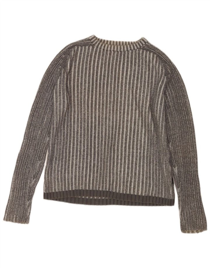 JACK & JONES Ανδρικό πουλόβερ με λαιμόκοψη, μεσαίο γκρι βαμβακερό ριγέ