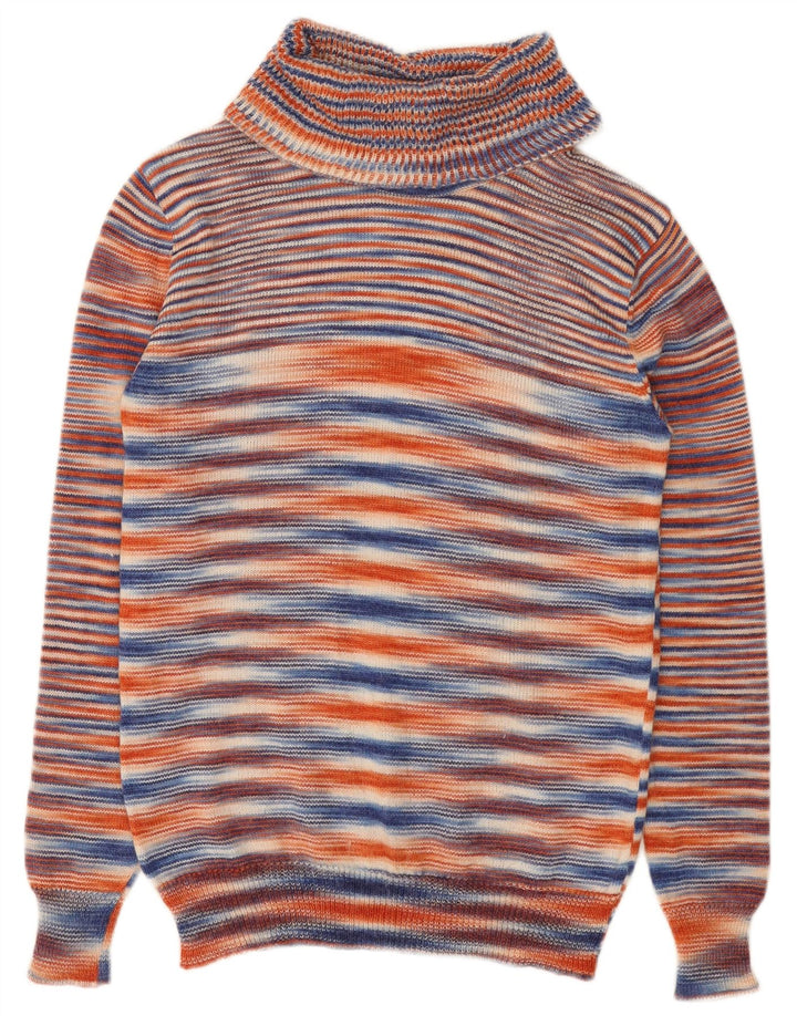 VINTAGE Γυναικείο πουλόβερ με ρολό λαιμόκοψη UK 10 Small πολύχρωμο ριγέ