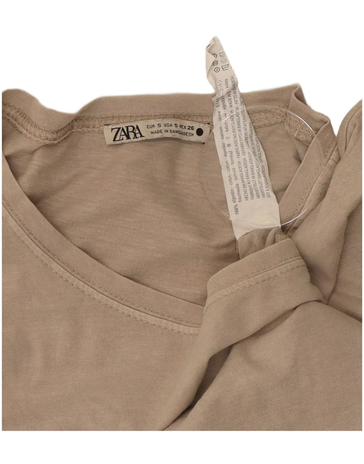 ZARA Γυναικεία Crop Μπλούζα Τοπ UK 10 Small Grey Cotton