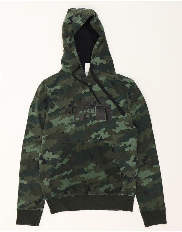 Το ανδρικό γραφικό κουκούλα North Face Jumper XS Πράσινο βαμβακερό καμουφλάζ