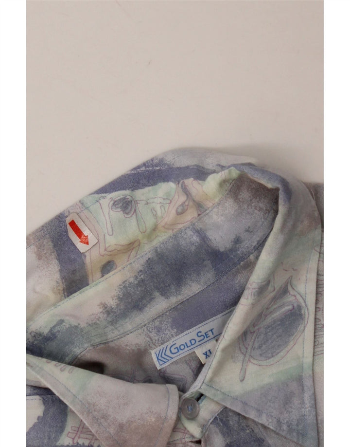 VINTAGE Mens Shirt XL Grey Patchwork Viscose