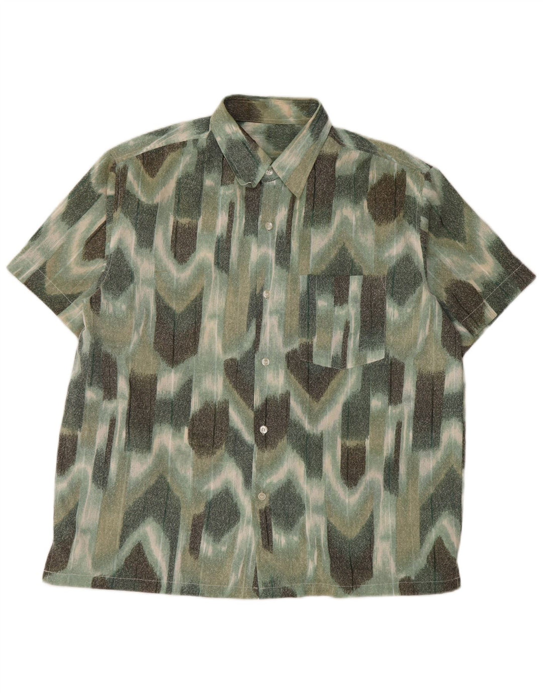 VINTAGE Ανδρικό κοντομάνικο πουκάμισο Μεγάλο πράσινο γεωμετρικό