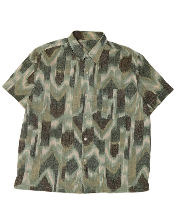 VINTAGE Ανδρικό κοντομάνικο πουκάμισο Μεγάλο πράσινο γεωμετρικό