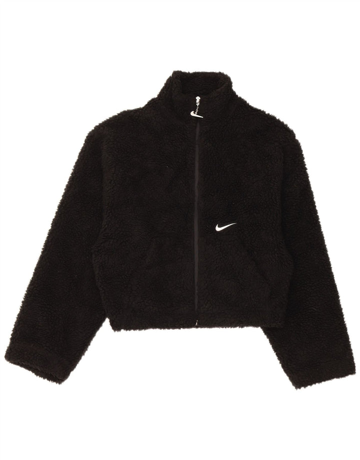 Nike Γυναικείο γραφικό μπουφάν φλις μεγάλου μεγέθους UK 6 XS μαύρο πολυεστέρα