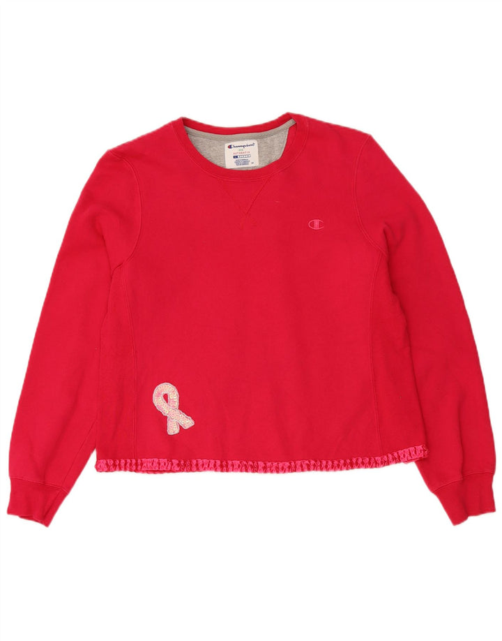 CHAMPION Womens Crop Sweatshirt Jumper UK 16 Large Pink