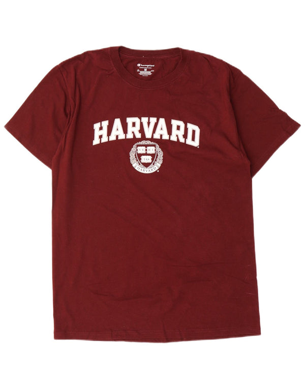 Champion Mens Harvard Regular Graphic T-Shirt Top Medium Maroon Cotton
