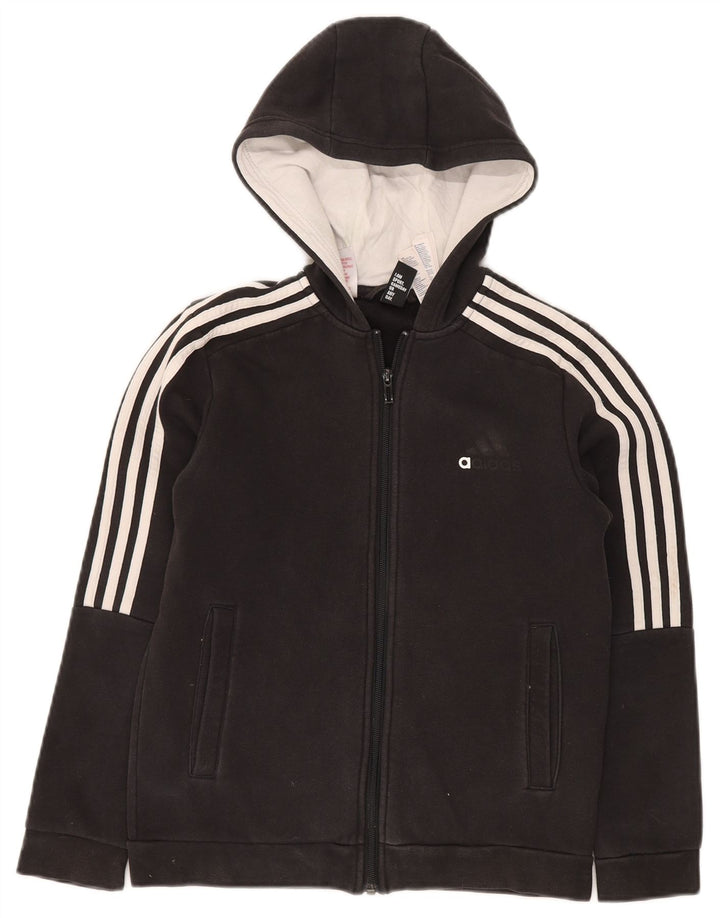 ADIDAS Boys Zip Hoodie πουλόβερ 11-12 ετών μαύρο βαμβακερό