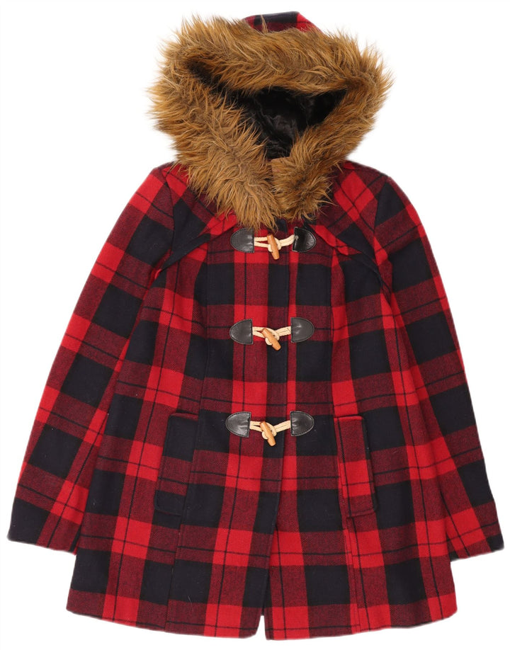 MISS SELFRIDGE Γυναικείο μπουφάν Duffle με κουκούλα UK 6 XS κόκκινο καρό μαλλί