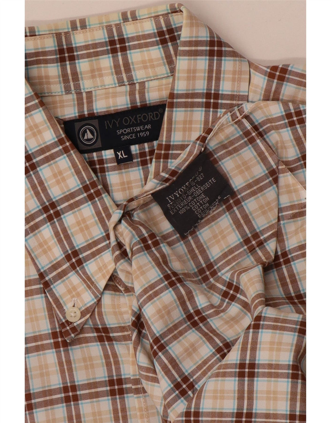 Ανδρικό πουκάμισο Ivy Oxford XL Καφέ βαμβακερό καρό