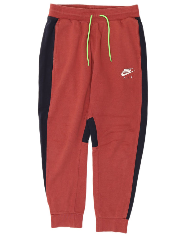 Nike Womens Tracksuit Trousers Joggers UK 14 Medium Red Colourblock Cotton