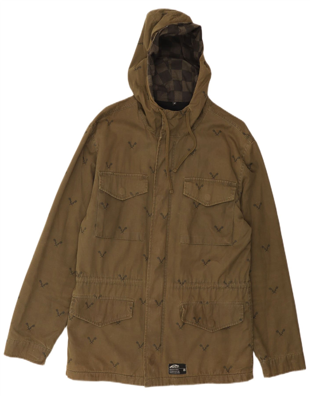 Vans Mens Hooded Utility Jacket UK 38 Medium Khaki Geometric