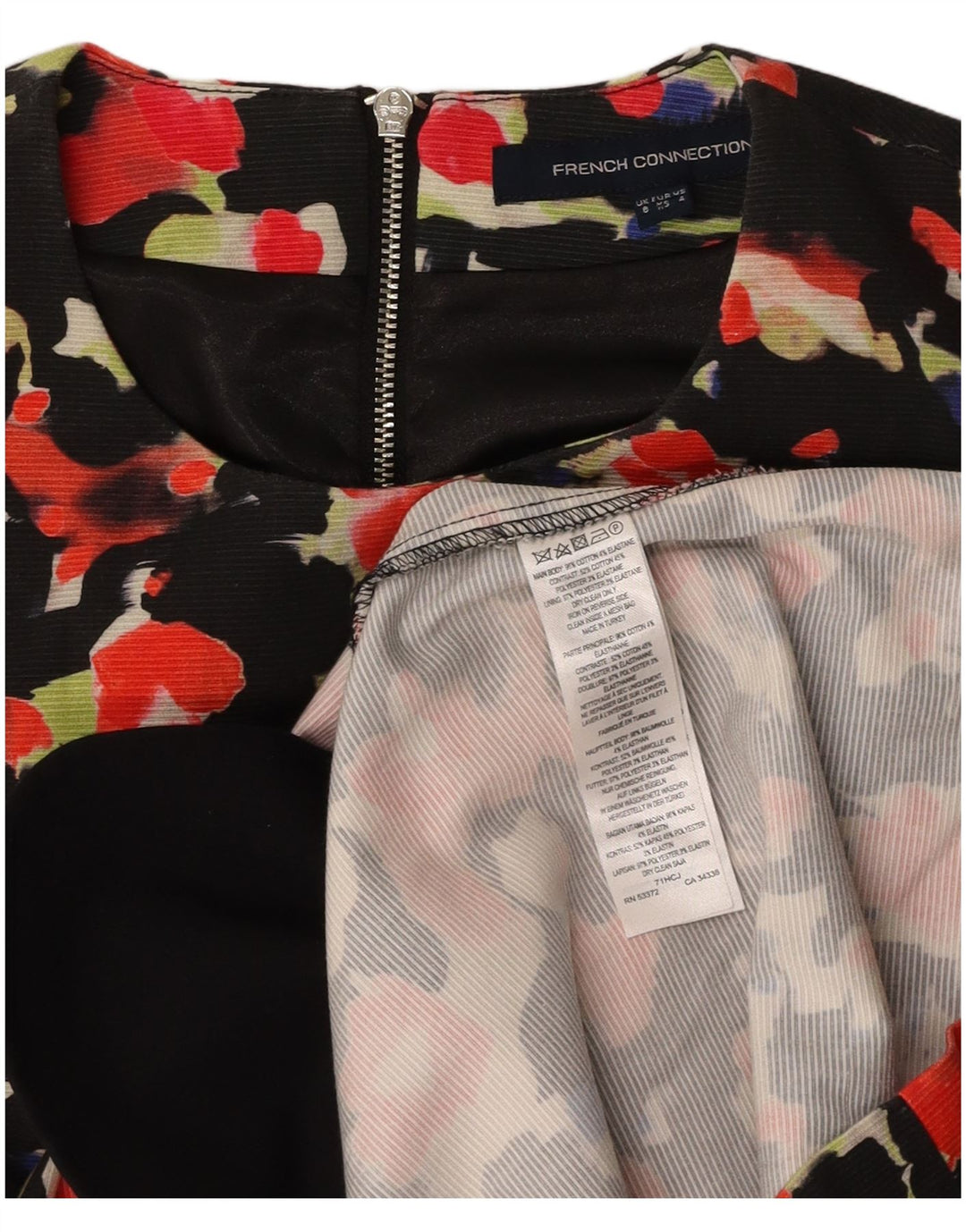 ΓΑΛΛΙΚΗ ΣΥΝΔΕΣΗ Γυναικείο φόρεμα A-Line UK 8 Μικρό μαύρο φλοράλ βαμβακερό