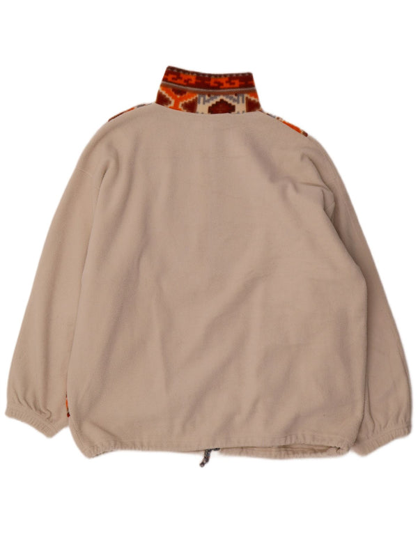 Vintage ανδρικό φερμουάρ Fleece Jumper XL Λευκό γεωμετρικό