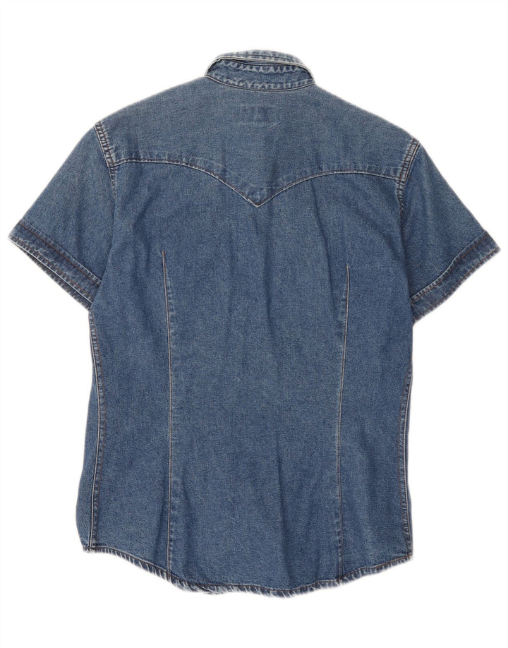 Vitamina Γυναικείο κοντομάνικο τζιν πουκάμισο UK 14 Medium Blue