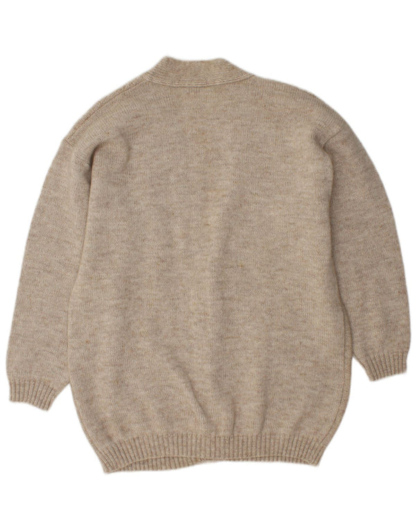 Vintage γυναικείο oversized ζακέτα πουλόβερ UK 14 μεσαίο μπεζ μαλλί