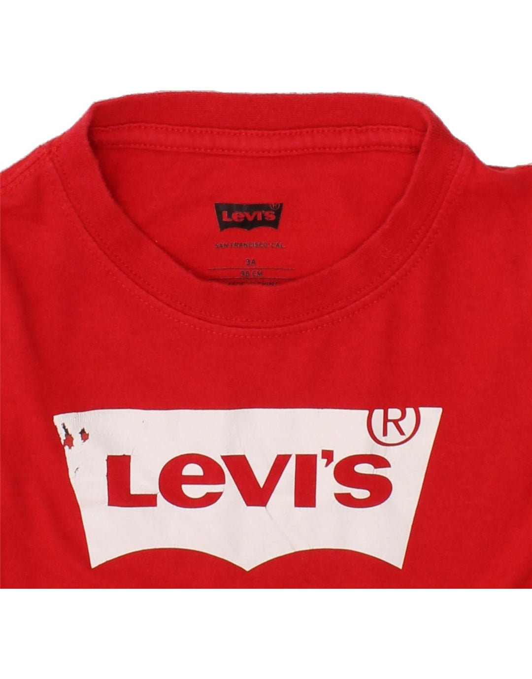 LEVI'S Boys Graphic Top Long Sleeve 2-3 Years Red Cotton Vintage Levi's and Second-Hand Levi's from Messina Hembry 