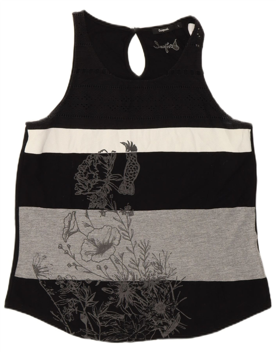 DESIGUAL Γυναικείο γραφικό γιλέκο UK 14 μεγάλο μαύρο ριγέ
