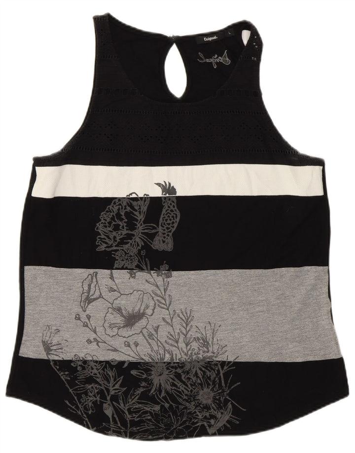 DESIGUAL Γυναικείο γραφικό γιλέκο UK 14 μεγάλο μαύρο ριγέ