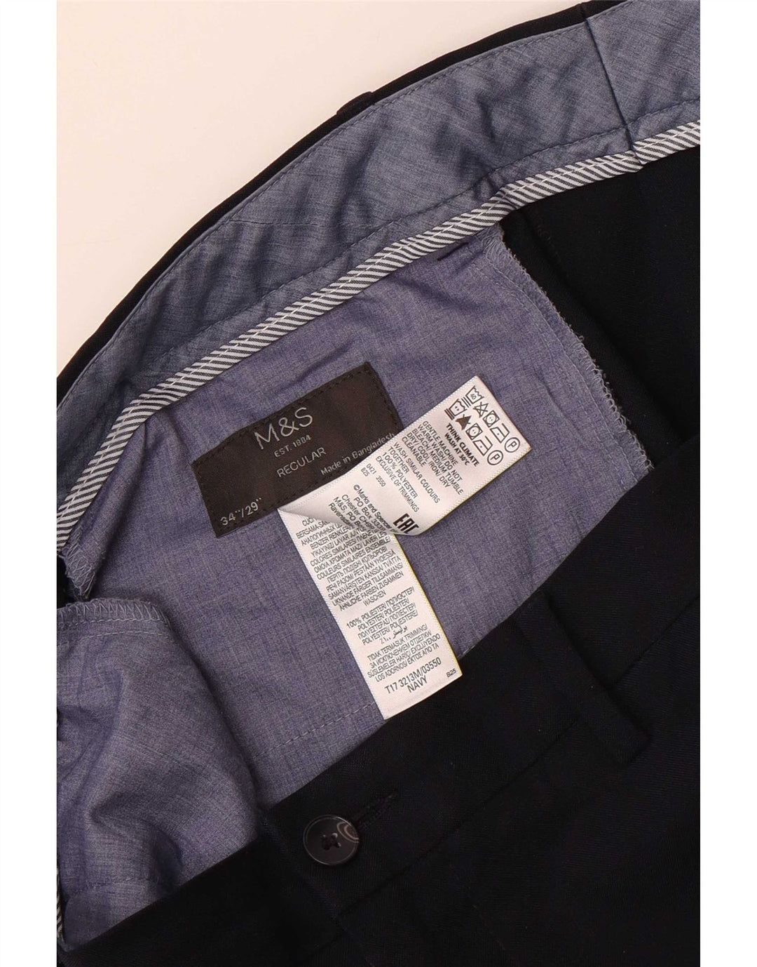 Marks & Spencer Ανδρικό κανονικό παντελόνι Chino W34 L29 Navy Blue Polyester