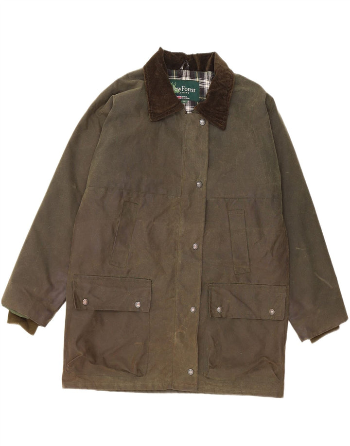 Vintage γυναικείο κερωμένο βαμβακερό μπουφάν UK 14 Large Khaki