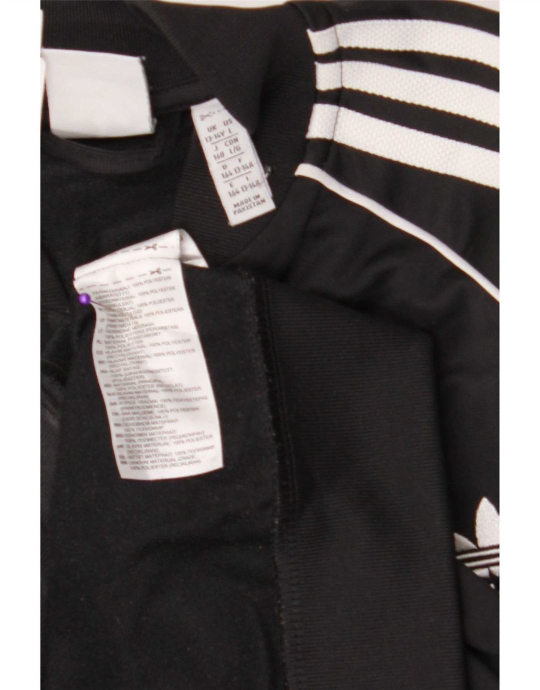 Adidas Boys Tracksuit Top Jacket 13-14 Years Large Black Polyester